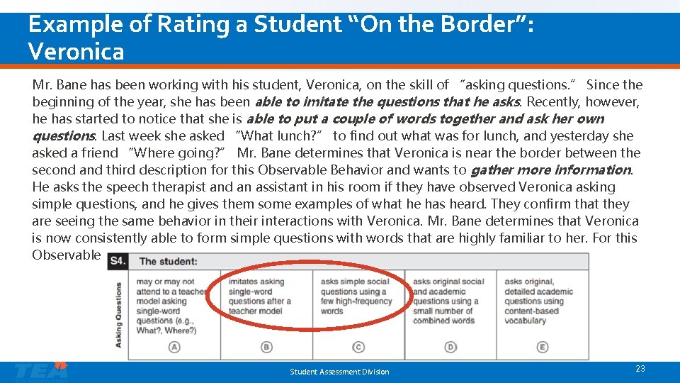 Example of Rating a Student “On the Border”: Veronica Mr. Bane has been working Example of Rating a Student “On the Border”: Veronica Mr. Bane has been working