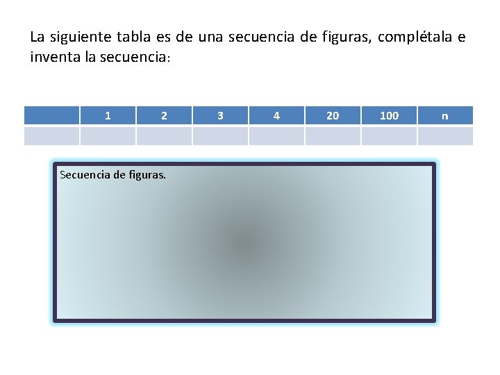 La siguiente tabla es de una secuencia de figuras, complétala e inventa la secuencia: