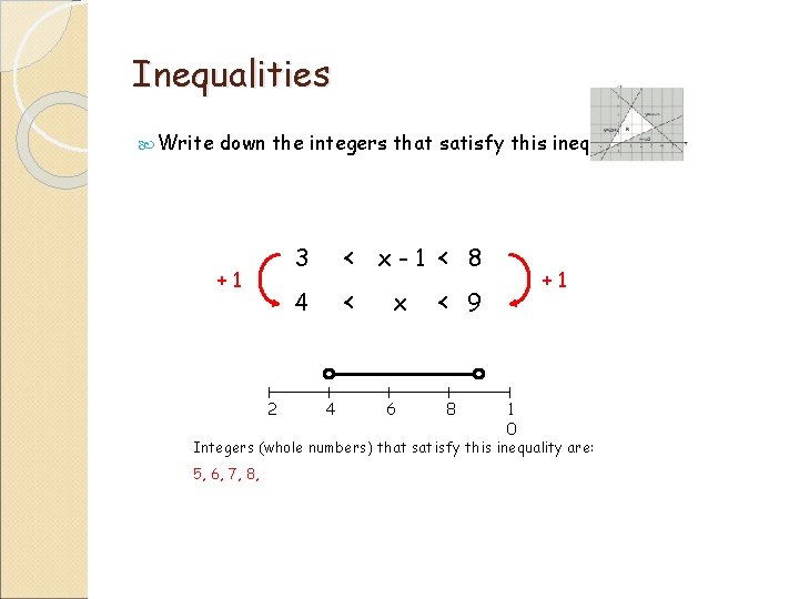 Inequalities Write down the integers that satisfy this inequality… < < 3 +1 4