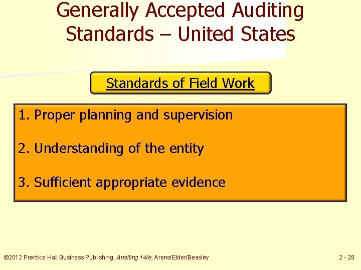 Generally Accepted Auditing Standards – United States Standards of Field Work 1. Proper planning