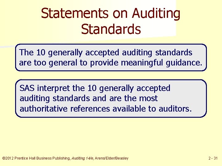 Statements on Auditing Standards The 10 generally accepted auditing standards are too general to