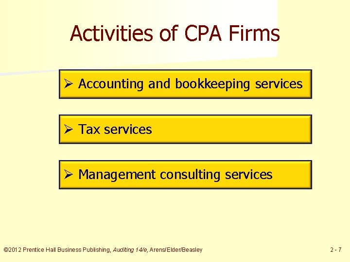 Activities of CPA Firms Ø Accounting and bookkeeping services Ø Tax services Ø Management