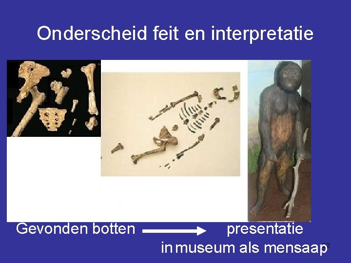 Onderscheid feit en interpretatie Gevonden botten presentatie in museum als mensaap 22 