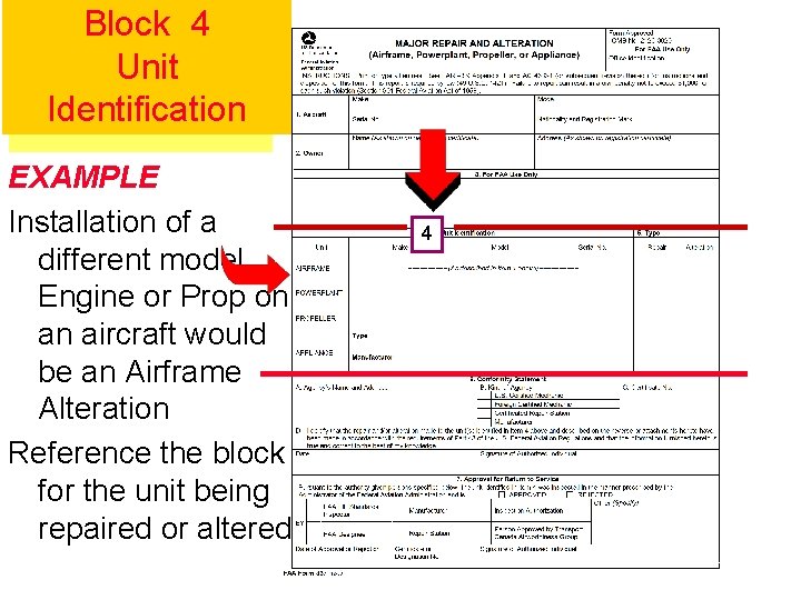 Block 4 Unit Identification EXAMPLE Installation of a different model Engine or Prop on