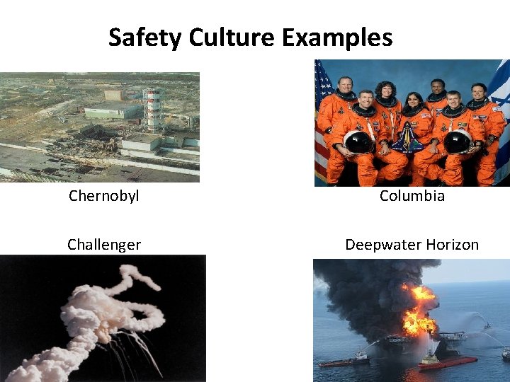 Safety Culture Examples Chernobyl Columbia Challenger Deepwater Horizon 7 