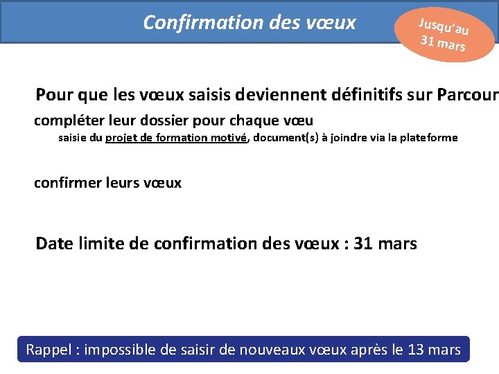 Confirmation des vœux Jusqu’a u 31 mar s Pour que les vœux saisis deviennent