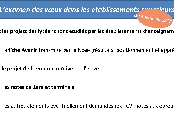 L’examen des vœux dans les établissements supérieurs Du 4 Av ril au 1 8