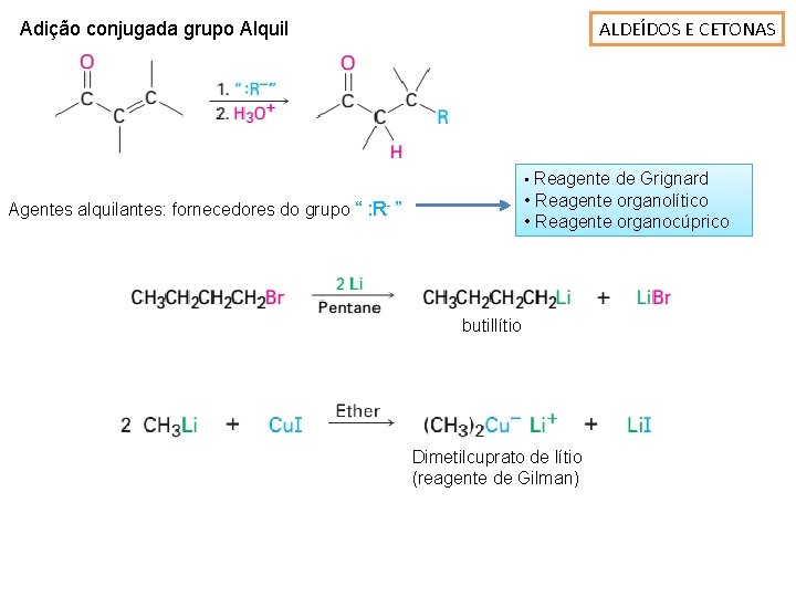 ALDEÍDOS E CETONAS Adição conjugada grupo Alquil • Reagente de Grignard • Reagente organolítico