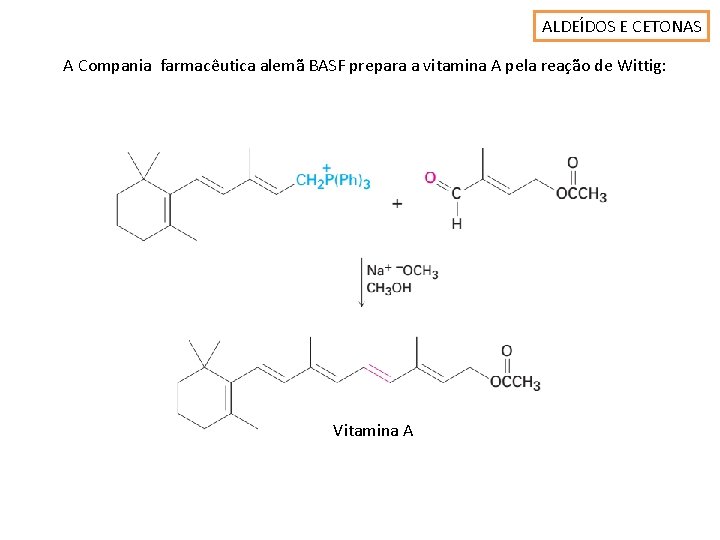 ALDEÍDOS E CETONAS A Compania farmacêutica alemã BASF prepara a vitamina A pela reação