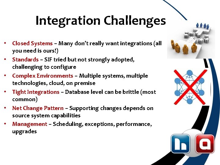 Integration Challenges • Closed Systems – Many don’t really want integrations (all you need