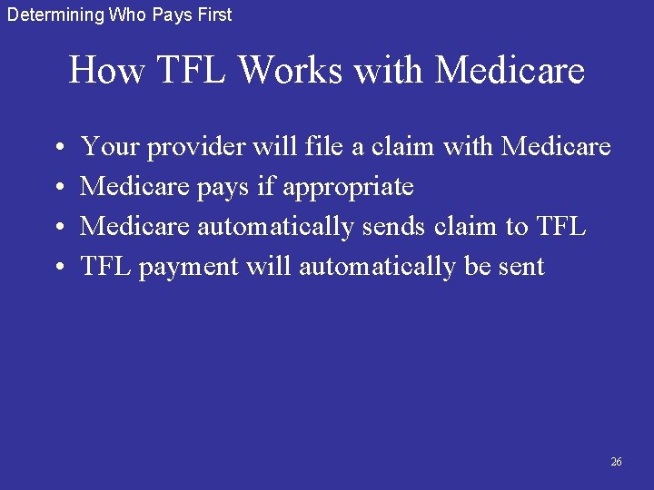 Determining Who Pays First How TFL Works with Medicare • • Your provider will