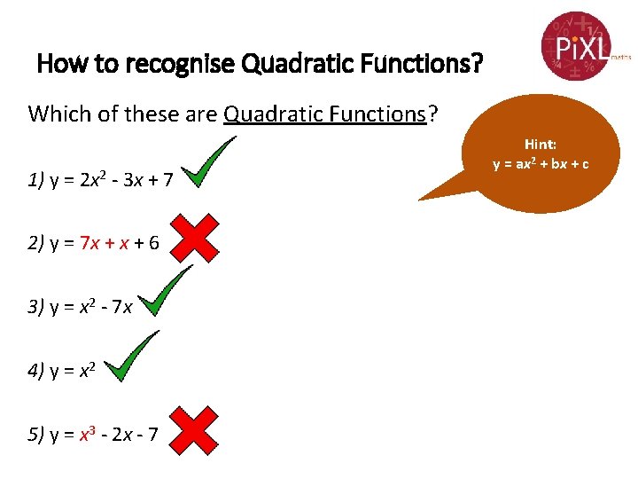 How to recognise Quadratic Functions? Which of these are Quadratic Functions? 1) y =
