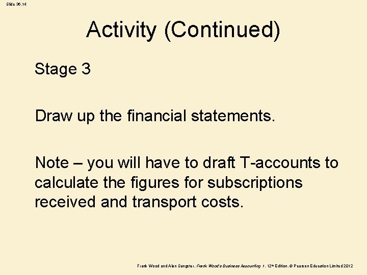 Slide 36. 14 Activity (Continued) Stage 3 Draw up the financial statements. Note – Slide 36. 14 Activity (Continued) Stage 3 Draw up the financial statements. Note –