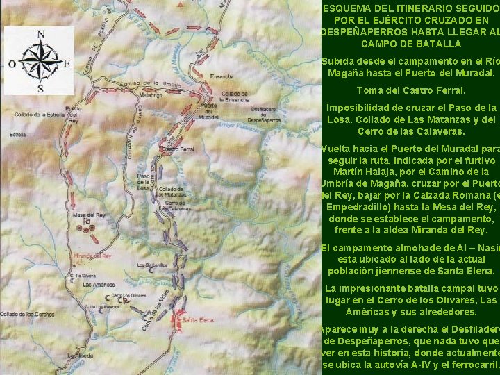 ESQUEMA DEL ITINERARIO SEGUIDO POR EL EJÉRCITO CRUZADO EN DESPEÑAPERROS HASTA LLEGAR AL CAMPO