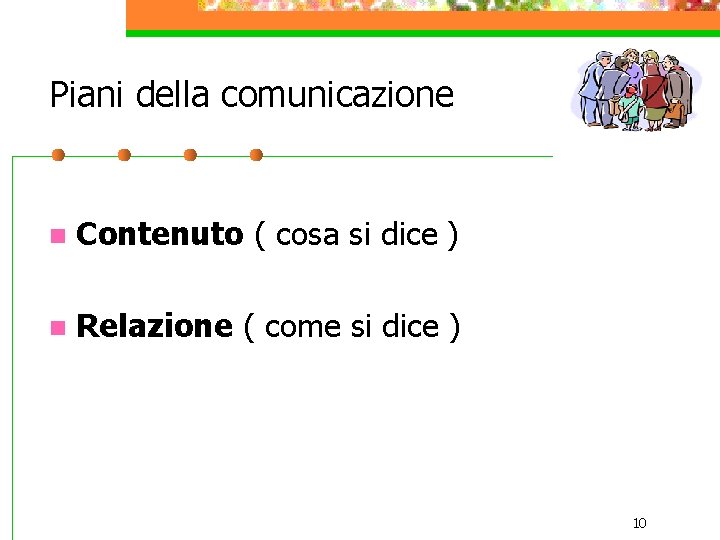 Piani della comunicazione n Contenuto ( cosa si dice ) n Relazione ( come Piani della comunicazione n Contenuto ( cosa si dice ) n Relazione ( come