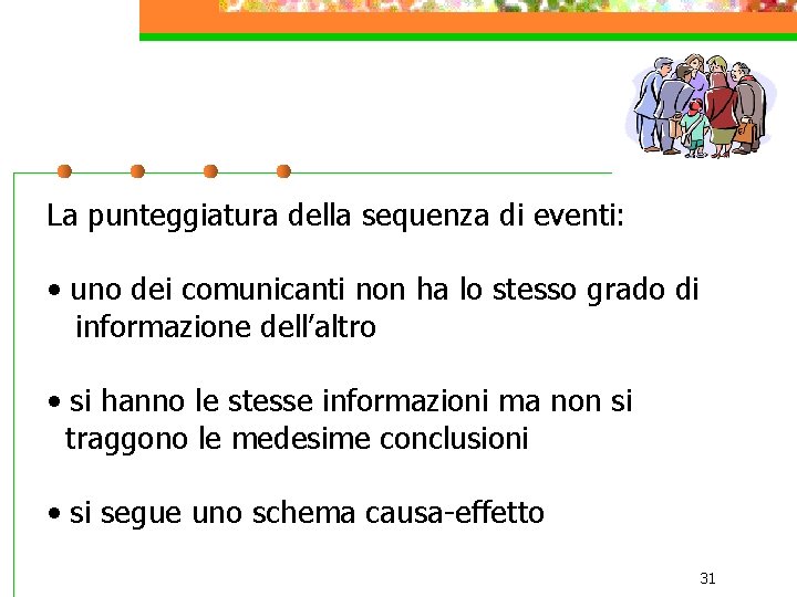 La punteggiatura della sequenza di eventi: • uno dei comunicanti non ha lo stesso