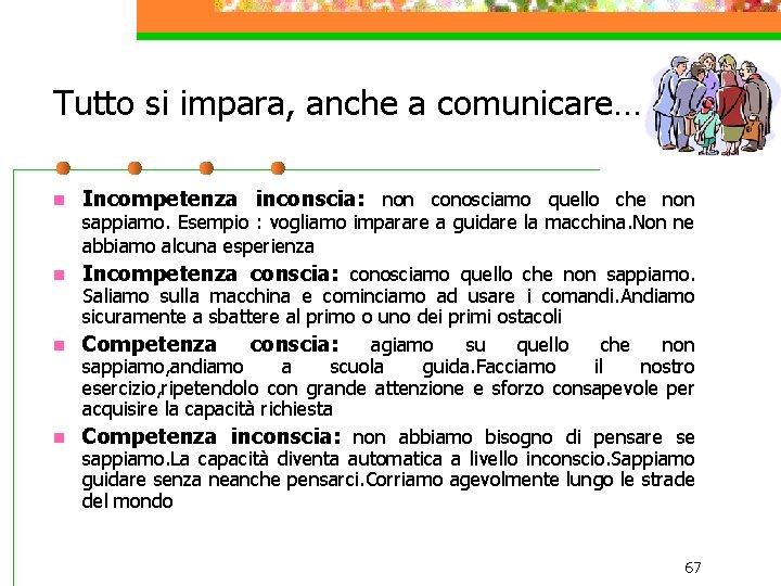 Tutto si impara, anche a comunicare… n Incompetenza inconscia: non conosciamo quello che non