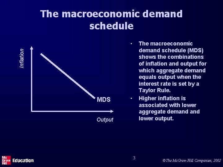The macroeconomic demand schedule • Inflation The macroeconomic demand schedule (MDS) shows the combinations