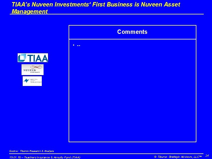 TIAA’s Nuveen Investments‘ First Business is Nuveen Asset Management Comments • -- Source: Tiburon