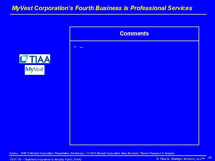 My. Vest Corporation’s Fourth Business is Professional Services Comments • -- Source: 10/8/13 My.