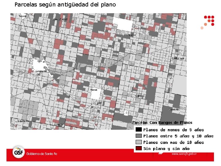 Parcelas según antigüedad del plano 