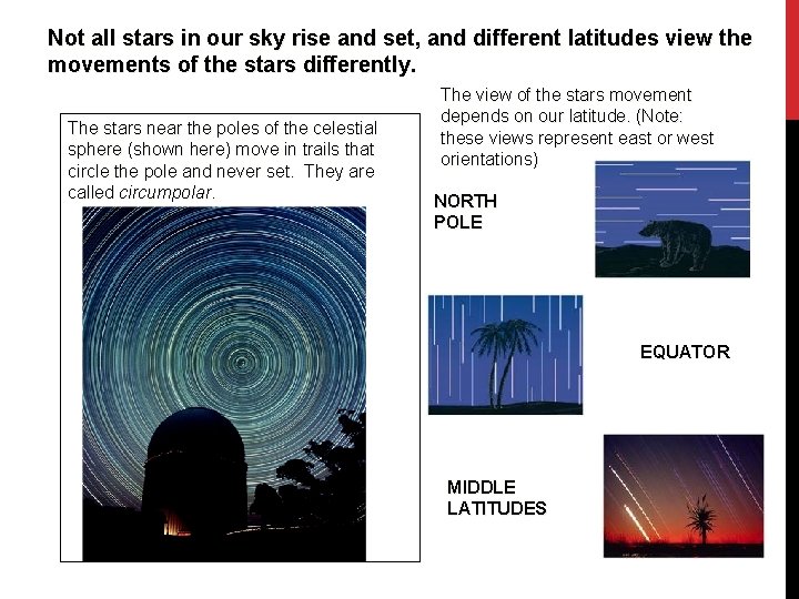 Not all stars in our sky rise and set, and different latitudes view the