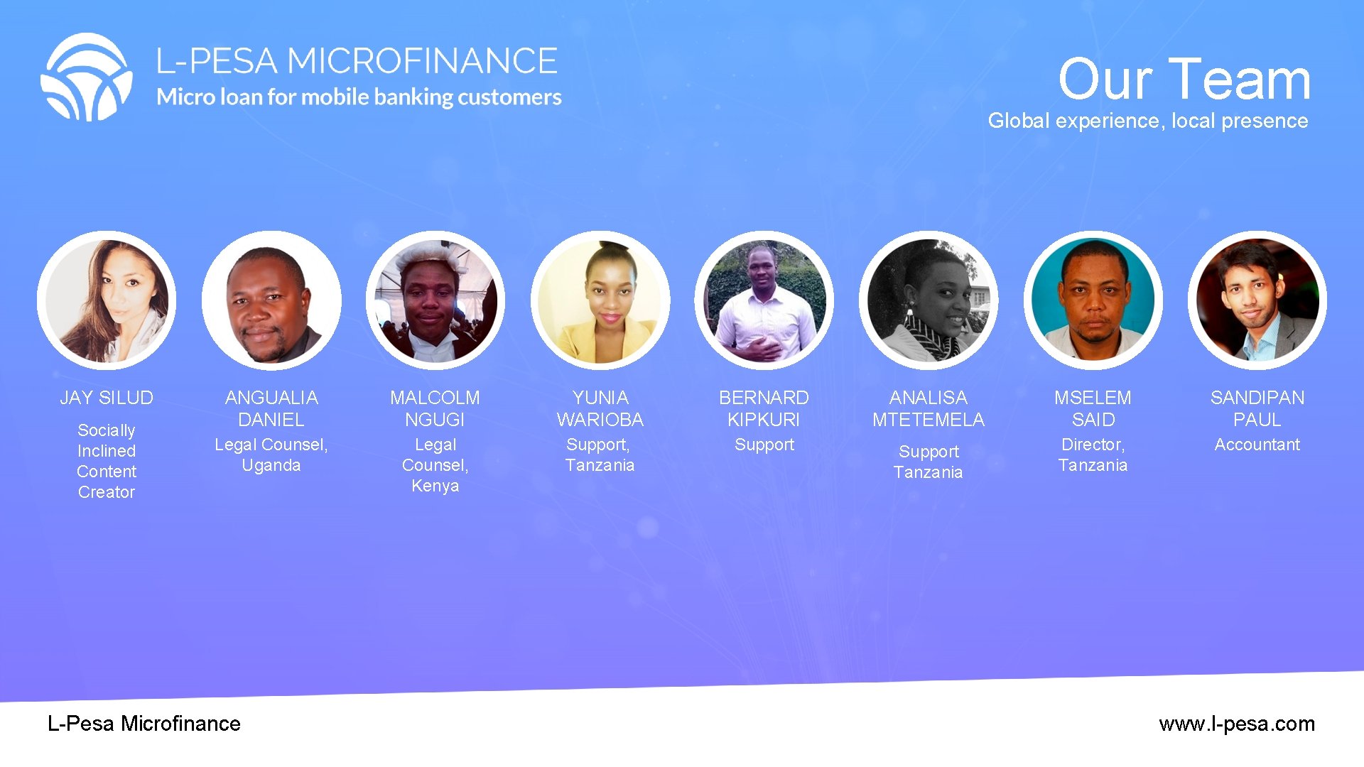 Our Team Global experience, local presence JAY SILUD Socially Inclined Content Creator ANGUALIA DANIEL Our Team Global experience, local presence JAY SILUD Socially Inclined Content Creator ANGUALIA DANIEL