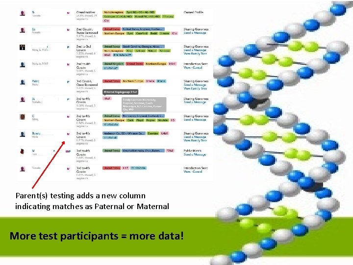 Parent(s) testing adds a new column indicating matches as Paternal or Maternal More test