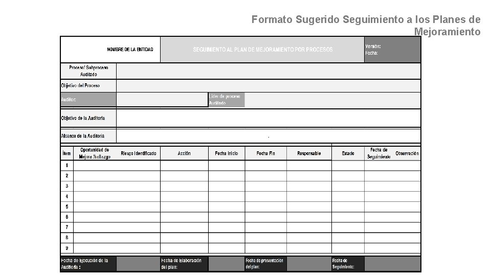 Formato Sugerido Seguimiento a los Planes de Mejoramiento 