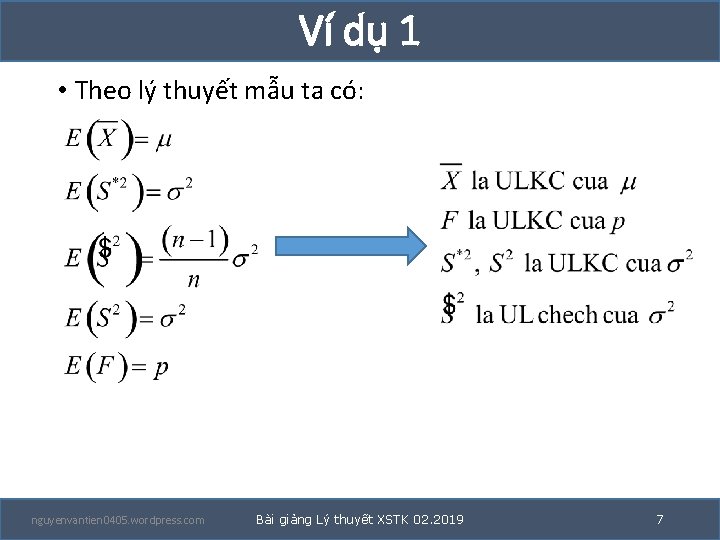 Ví dụ 1 • Theo lý thuyết mẫu ta có: nguyenvantien 0405. wordpress. com