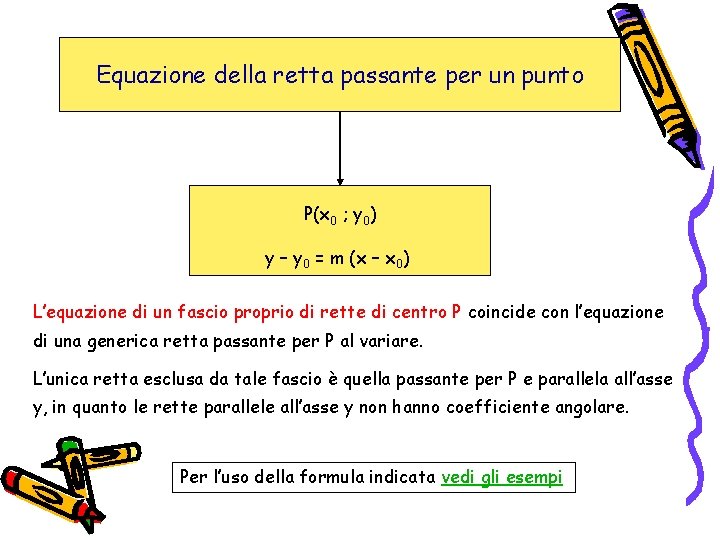 Equazione della retta passante per un punto P(x 0 ; y 0) y –