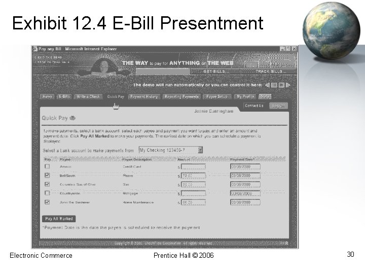 Exhibit 12. 4 E-Bill Presentment Electronic Commerce Prentice Hall © 2006 30 