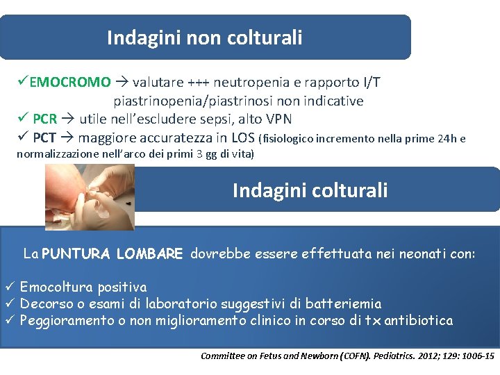 Indagini non colturali üEMOCROMO valutare +++ neutropenia e rapporto I/T piastrinopenia/piastrinosi non indicative ü