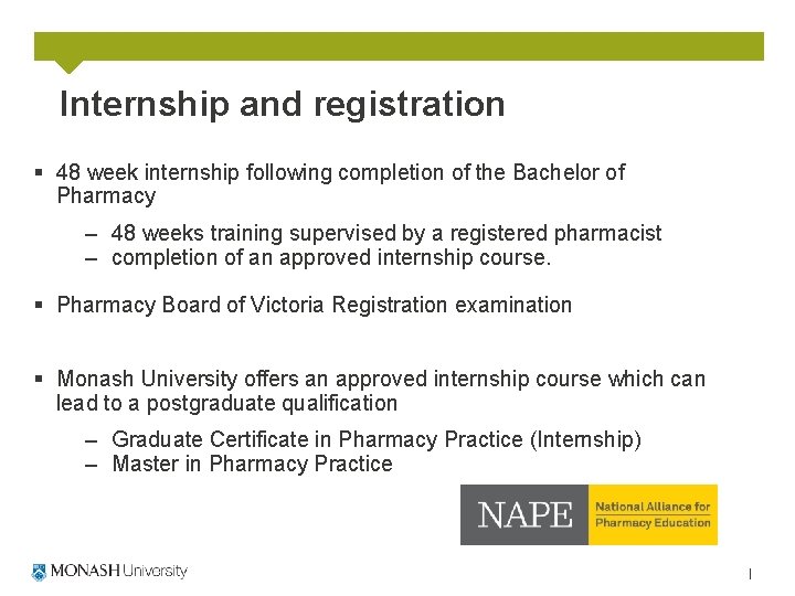 Internship and registration § 48 week internship following completion of the Bachelor of Pharmacy