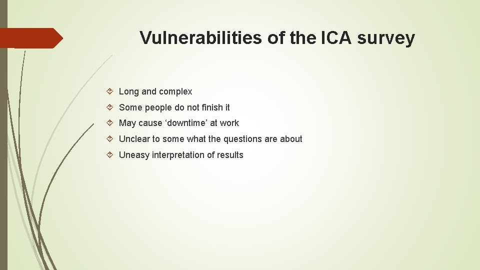 Vulnerabilities of the ICA survey Long and complex Some people do not finish it
