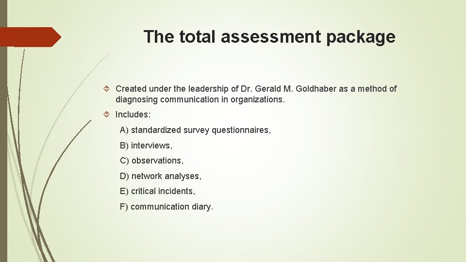 The total assessment package Created under the leadership of Dr. Gerald M. Goldhaber as