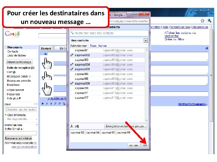 Pour créer les destinataires dans un nouveau message … 