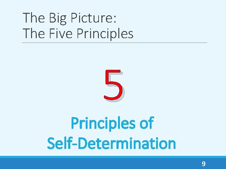 The Big Picture: The Five Principles 5 Principles of Self-Determination 9 