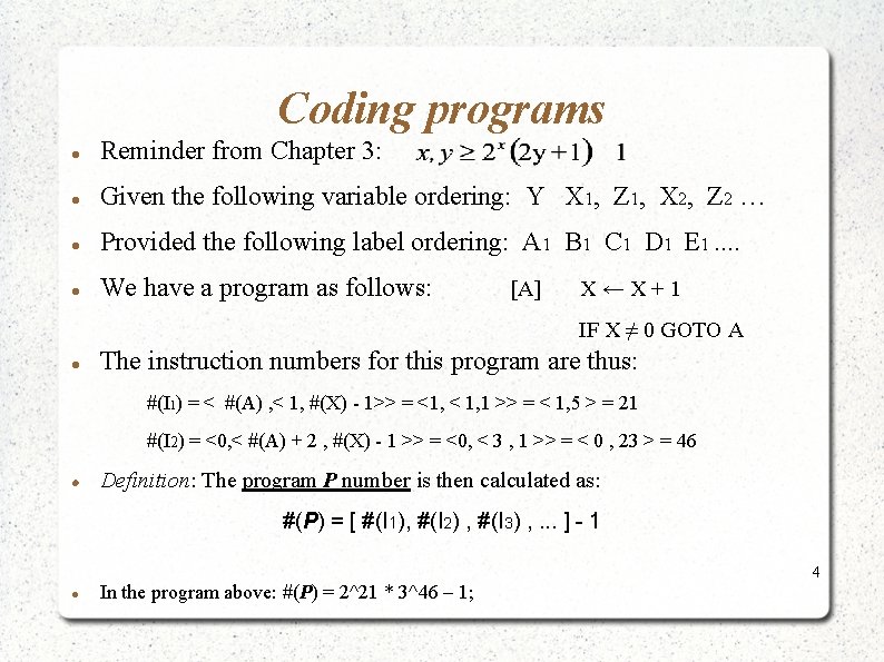 Coding programs Reminder from Chapter 3: Given the following variable ordering: Y X 1, Coding programs Reminder from Chapter 3: Given the following variable ordering: Y X 1,
