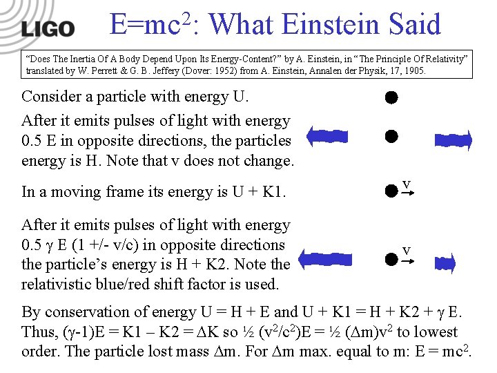 E=mc 2: What Einstein Said “Does The Inertia Of A Body Depend Upon Its E=mc 2: What Einstein Said “Does The Inertia Of A Body Depend Upon Its