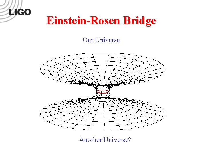 Einstein-Rosen Bridge Our Universe Another Universe? LIGO-G 0900422 -v 1 Einstein-Rosen Bridge Our Universe Another Universe? LIGO-G 0900422 -v 1