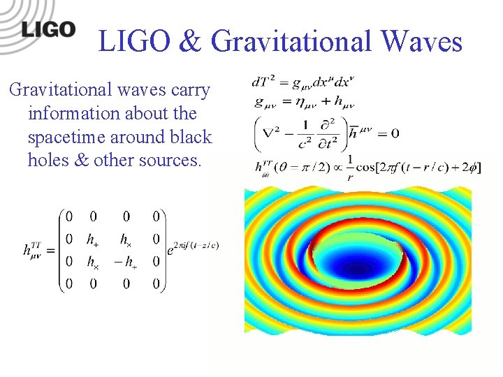 LIGO & Gravitational Waves Gravitational waves carry information about the spacetime around black holes LIGO & Gravitational Waves Gravitational waves carry information about the spacetime around black holes