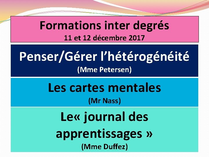 Formations inter degrés 11 et 12 décembre 2017 Penser/Gérer l’hétérogénéité (Mme Petersen) Les cartes