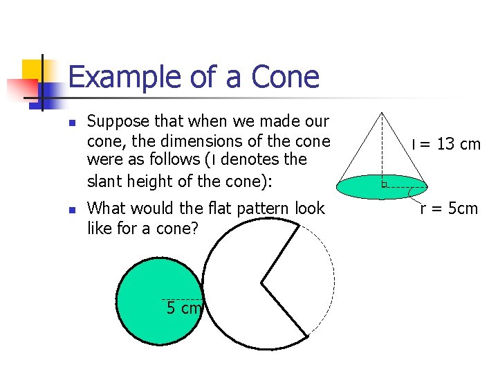 Example of a Cone n n Suppose that when we made our cone, the