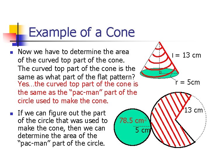 Example of a Cone n n Now we have to determine the area of