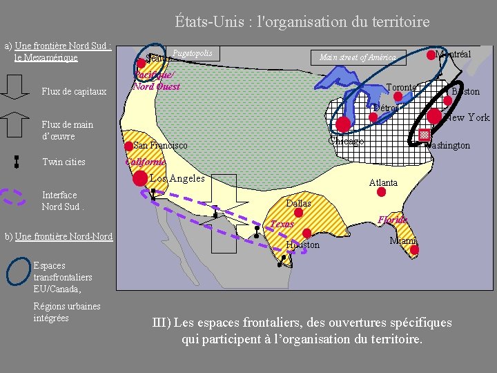 États-Unis : l'organisation du territoire a) Une frontière Nord Sud : le Mexamérique Flux