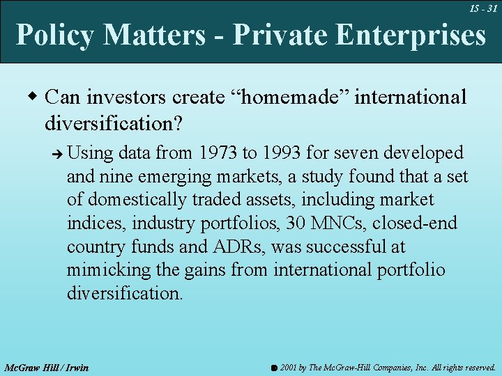 15 - 31 Policy Matters - Private Enterprises w Can investors create “homemade” international