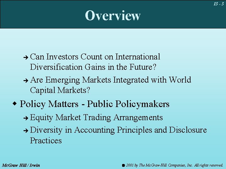 15 - 5 Overview Can Investors Count on International Diversification Gains in the Future?