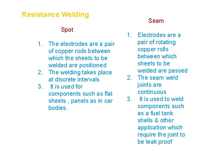 Resistance Welding Spot 1. The electrodes are a pair of copper rods between which