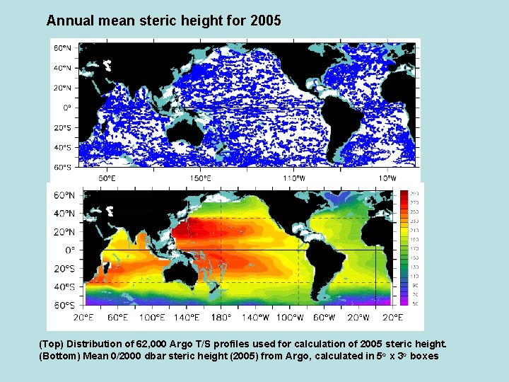 Annual mean steric height for 2005 (Top) Distribution of 62, 000 Argo T/S profiles